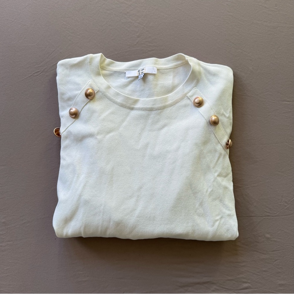 Epik Button Shoulder Puff Sleeve Sweater